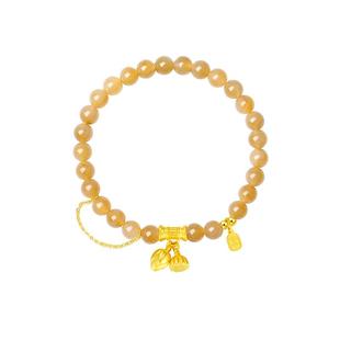 周大生黄金和田玉手串女款莲蓬竹节铃兰花手链糖玉送女友新年礼物