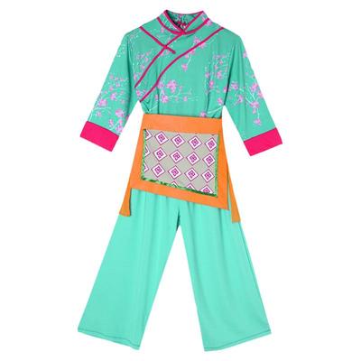 广场舞民族风采茶舞表演出衣服女