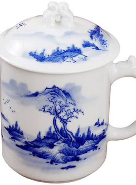 手绘青花水杯景德镇陶瓷中国风