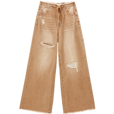 【商城同款】乐町毛边系带牛仔假破洞阔腿裤2024年裤子C2HAE3143