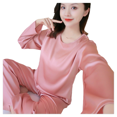 冰丝薄款大码圆领长袖家居服套装