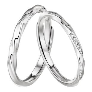 中国黄金央创莫比乌斯环情侣对戒指银素圈可调节生日礼物女友S925