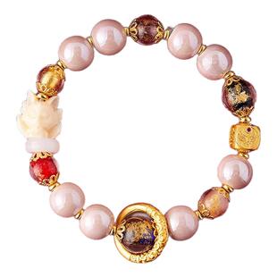 北京雍和门九尾狐香灰瓷粉瓷手串黑瓷招财健康平安金箔琉璃手链