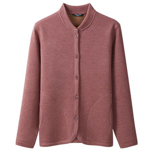 三枪保暖上衣女加绒加厚羊冬季中领御寒单件开衫中老年女款内衣