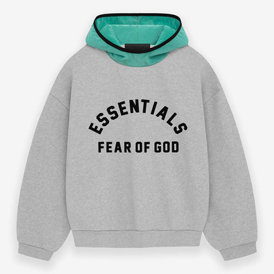 FOG原厂货Fear Of God Essentials 24SS弧形LOGO连帽卫衣拼色帽衫