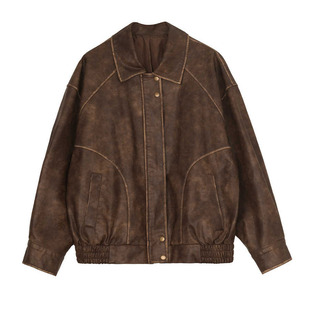 棕色皮衣女外套春秋季2025新款PU皮夹克美式复古酷飒风钟楚曦同款