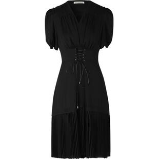 IIIVIVINIKO“日本进口雪纺缎料”泡泡袖百褶连衣裙女M310604139A