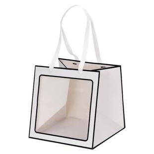 ins黑白简约正方形礼品袋手提袋服装店烘焙花束生日礼物袋手拎袋