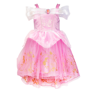 女童泡泡袖连衣裙夏季新款洋气女孩生日礼服裙迪士尼睡美人公主裙