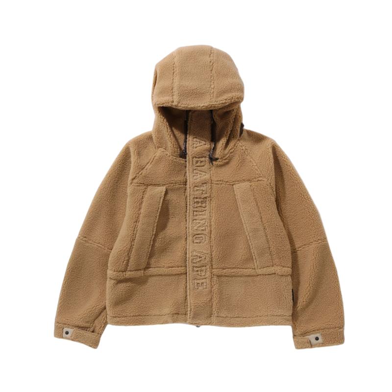 字母刺绣连帽毛绒夹克外套BAPE
