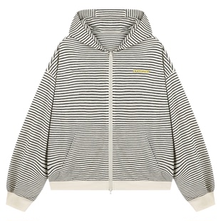 lemanism美式潮流条纹连帽卫衣女款2026春季新款夹克宽松休闲外套