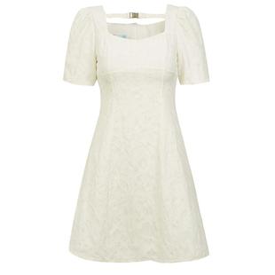 Time RoaD/汤米诺法式优雅复古方领白色泡泡袖连衣裙T25233193576