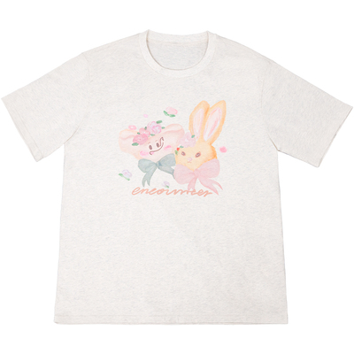 可爱街头宽松圆领甜美短袖T恤女