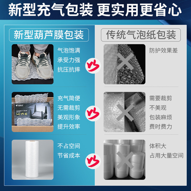 葫芦膜气泡膜快递纸箱填充物缓冲防震充气泡膜包装膜气泡袋充气机