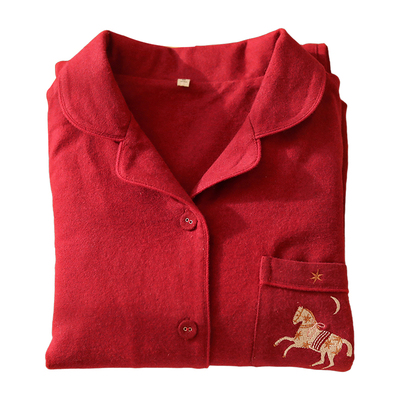 新款秋冬红色情侣睡衣男女纯棉磨毛长袖本命年结婚新婚家居服套装