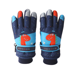 儿童滑雪手套冬季男童防水保暖加绒厚棉女童小孩五指骑行玩雪冬天
