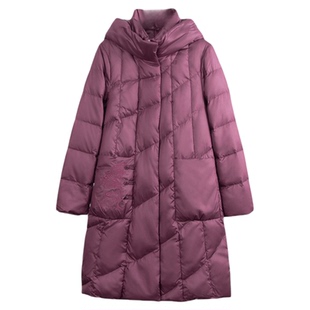 依佈中老年女士2025冬装新款加厚保暖羽绒服妈妈装长款连帽外套