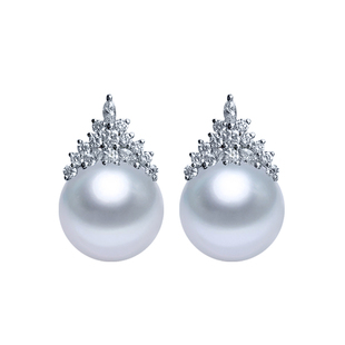 吉尔德海水澳白珍珠耳钉吊坠项链维纳斯冷光18K金钻冰雪女王套装