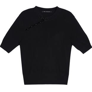 RSG新中式国风斜襟立领盘扣显瘦针织T恤短袖上衣春夏