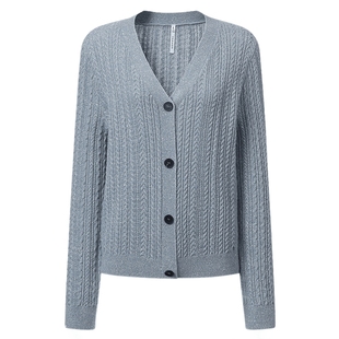 VGRASS维格娜丝春季珠片亮片合股纱精致羊绒绞花百搭显白针织开衫