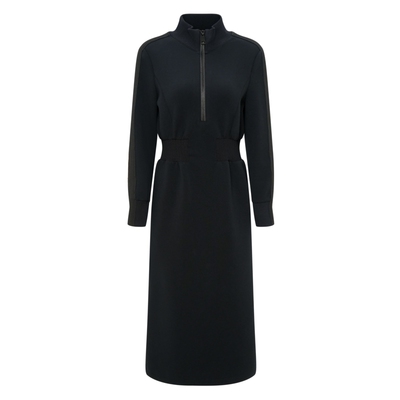 IDPAN女装冬季新款时尚百搭空气棉收腰显瘦立领黑色连衣裙