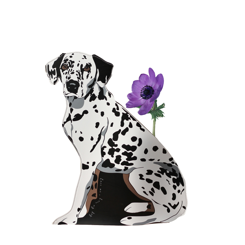 WOOKEN原创斑点犬白花瓶仿真皮PU革创意玻璃插花器摆件客厅样板