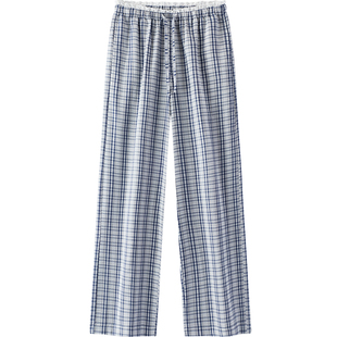 森马休闲裤女夏盐缩格子肌理花边长裤2026新款文艺慵懒温柔阔腿裤