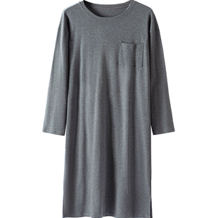 纯棉睡裙男长袖睡衣裸睡神器长款到脚踝一体式连体睡袍全棉秋冬款