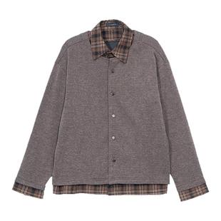 Hualun春秋假两件拼接衬衫领针织衫外套男生开衫宽松潮流时尚上衣