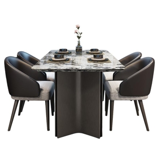 极简轻奢大理石餐桌椅雪山飞狐奢石花纹餐桌家用吃饭长方形桌子