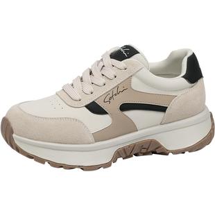 沙驰女鞋舒适厚度增高运动休闲鞋女2025秋冬新款撞色拼接老爹鞋