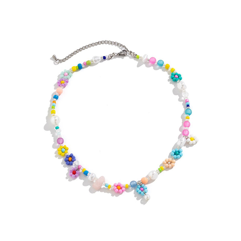 不锈钢花朵米珠项链chocker