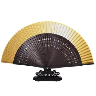 纯色结婚晨袍折扇子中国风真丝女扇小古风便携渐变空白扇金色绿夏