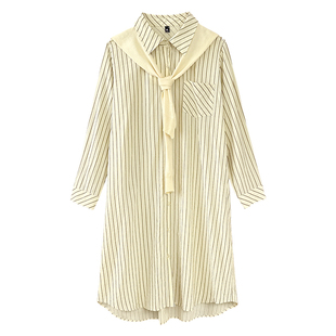 【5折清仓】媛子家大码女装初秋连衣裙条纹休闲宽松气质显瘦胖mm