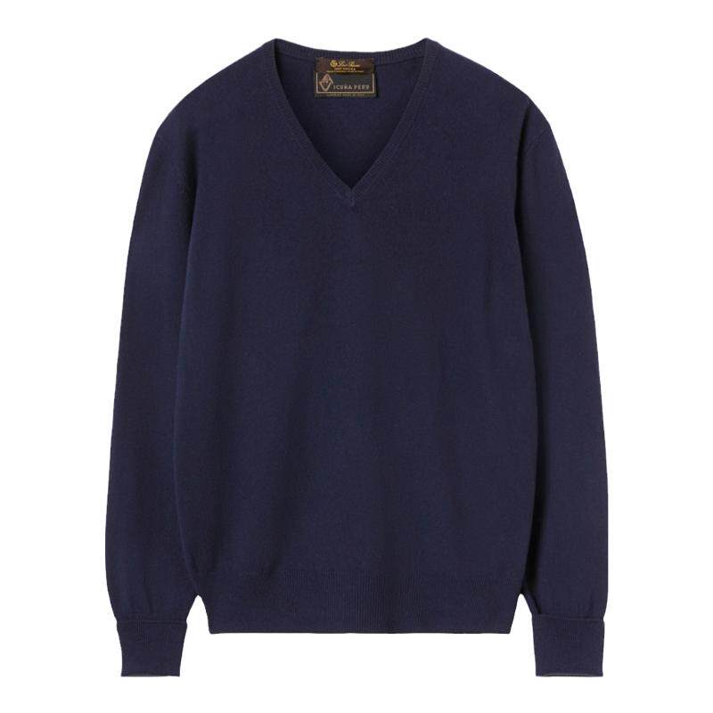 Loro Piana/诺悠翩雅男装海军蓝色V领长袖保暖舒适polo衫