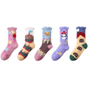 派米珊瑚绒厚袜子女加绒加厚中筒地板袜长筒袜睡眠保暖秋冬月子袜