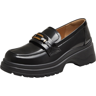 天美意2025秋新款厚底百搭时尚通勤复古皮鞋女乐福鞋KE067CM5