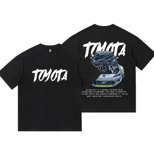 日产丰田GR86复古印花重磅纯棉百搭短袖T恤男装宽松休闲上衣潮牌
