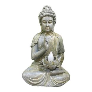 新中式佛像掌莲灯花园庭院造景太阳能灯书房玄关橱柜禅意装饰摆件