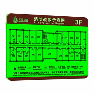 夜光消防疏散示意图安全逃生指示牌定制发光字紧急逃生安全指示图亚克力酒店平面图办公楼公寓消防通道路线图
