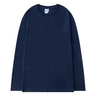 秋季纯棉长袖t恤230g潮牌男女款宽松纯色上衣简约休闲圆领打底衫