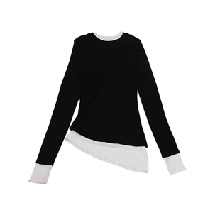 灰色德绒假两件磨毛内搭打底衫女秋冬新款中长款搭配鲨鱼裤上衣潮