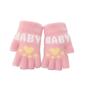 秋冬季儿童手套男女童加厚小学生半指可爱保暖五指露指卡通手套