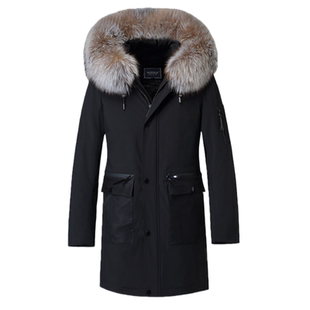 2026焦糖色中长款羽绒服男士大毛领外套冬季加厚新款男装白鹅绒服