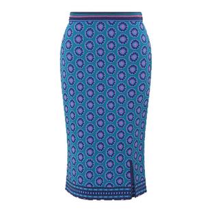 [提花工艺]DVF铅笔裙中长款针织蓝色波点开叉半身裙KN4R003