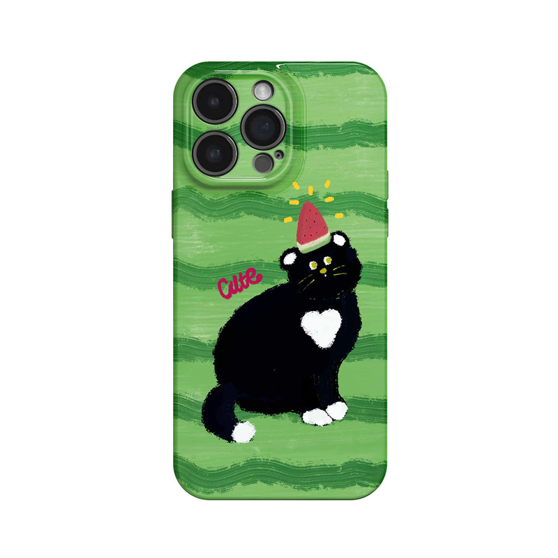 西瓜小猫~可爱创意绿色适用iPhone16/15promax手机壳新华为pura70苹果13红米k60vivoX100软opporeno12畅享70