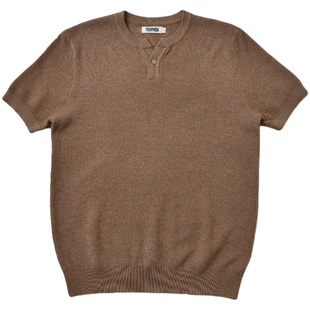 柴米重磅菠萝纹亨利针织衫男士短袖T恤全棉修身商务通勤休闲复古