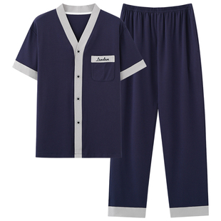 和服睡衣男夏季纯棉短袖长裤休闲加肥加大码胖人可外穿家居服套装