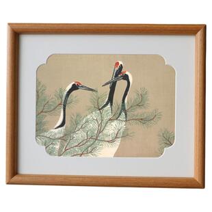 五月画馆新中式实木圆边相框国画写意水彩画复古圆形卡纸空框装裱