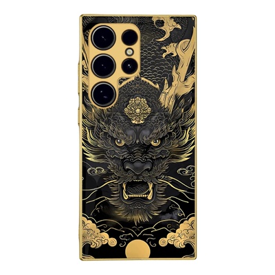 适用三星s25ultra手机壳电镀金s26u玻璃壳s24+创意绿财神s24ultra大黑天软边龙虎全包s22u定制s23u佛红财神